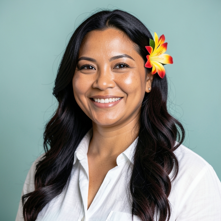 AI-generated portrait of Leilani Kahale, a fictional character